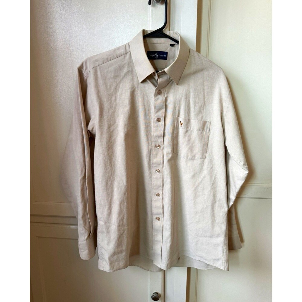 Ralph Lauren Men’s Beige Oxford Button Down Pony Logo Shirt Medium